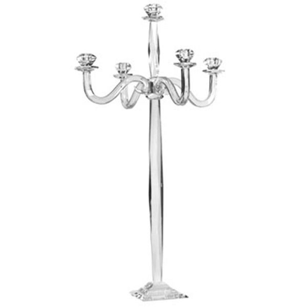 5-arm clear glass crystal candle holders for weddings and centerpieces