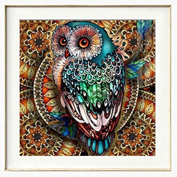 5D DIY crystal rhinestone owl art kit for home decoration, perfect holiday gift for adults and kids measuring 11.8x11.8 inches