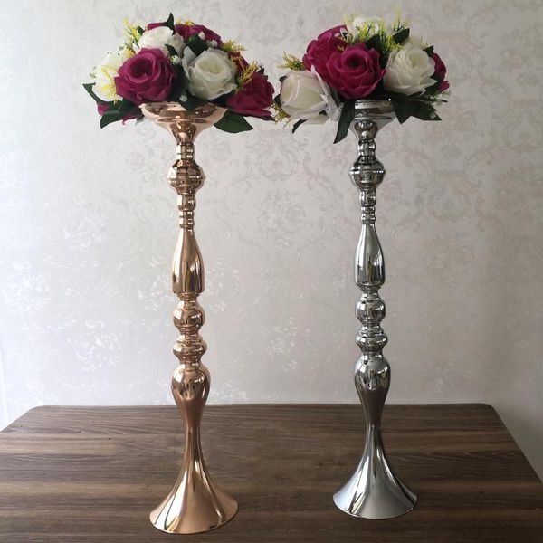 60 cm metal candlestick holder with flower vase design for table centerpieces, events, and wedding decor