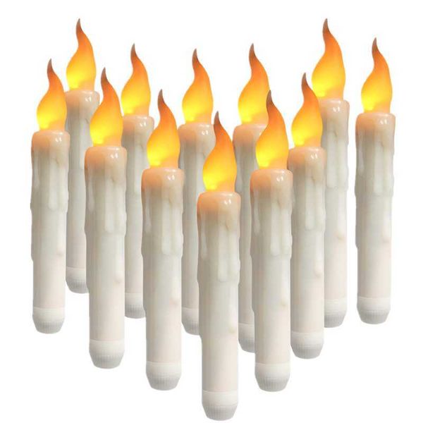 6-piece electric LED candles in amber for weddings, parties, and church decor with candlestick lamp design