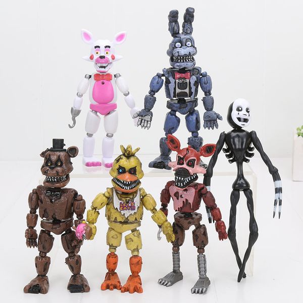 6-piece LED-lit articulated FNAF action figures featuring Freddy, Foxy, and Chica for kids