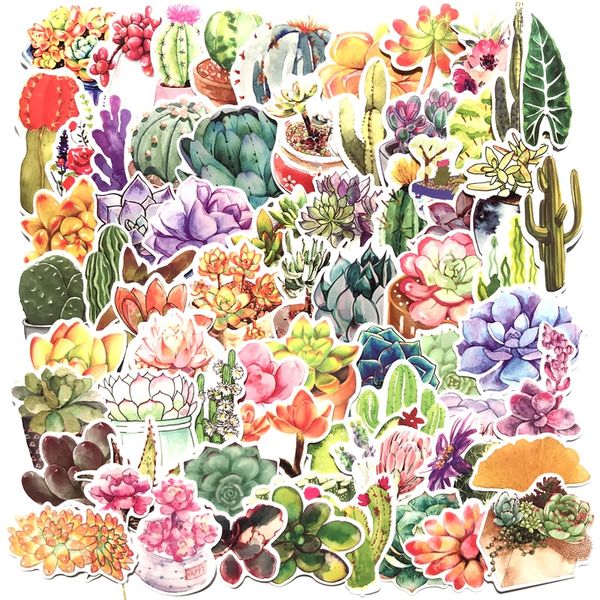 70 colorful mini cactus floral stickers for decorating cars, skateboards, suitcases, bikes, laptops and phones