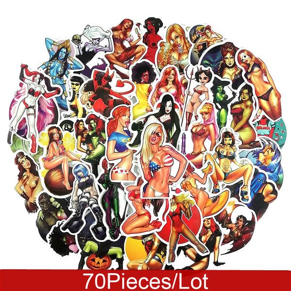 70 retro graffiti stickers featuring a sexy devil girl, perfect for decorating suitcases, refrigerators, laptops, skateboards, motorcycles, and cars