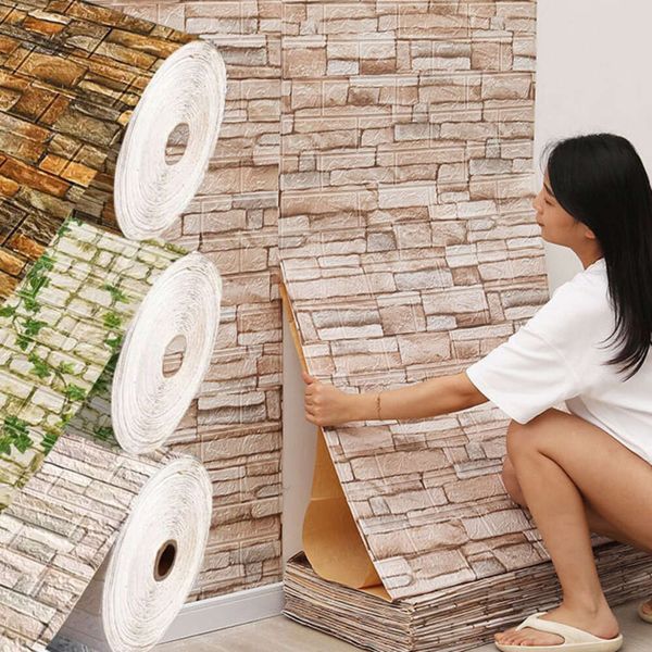 70x100cm 3D waterproof self-adhesive brick-pattern wallpaper for bedroom and kids' room decoration