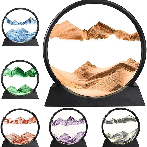 7/12 inch Creative 3D Hourglass with Moving Sand Art in Round Frame, Featuring Ocean and Deep Sea Scenes for Home Decor 220426