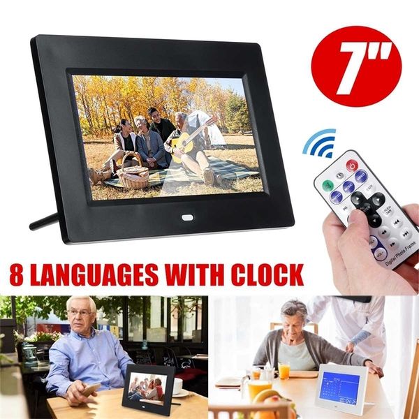 7-inch digital photo frame with remote, featuring 8 language options for home decoration