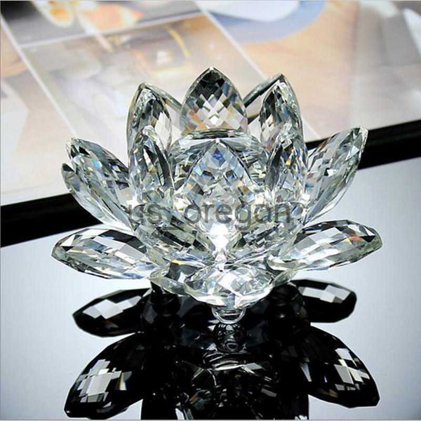 80mm Feng Shui quartz crystal lotus flower craft, glass paperweight ornament for home, wedding, or party decor