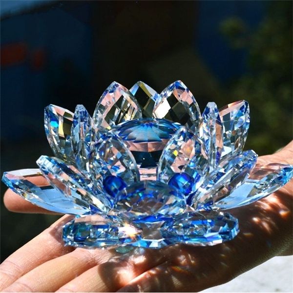 80mm quartz crystal lotus flower decorative paperweight for home, wedding, or feng shui decor