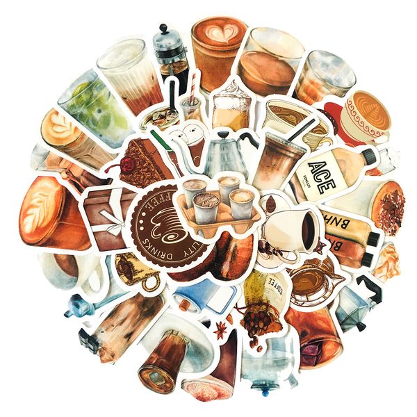 80-piece set of coffee-themed waterproof stickers for helmets, cups, and notebooks