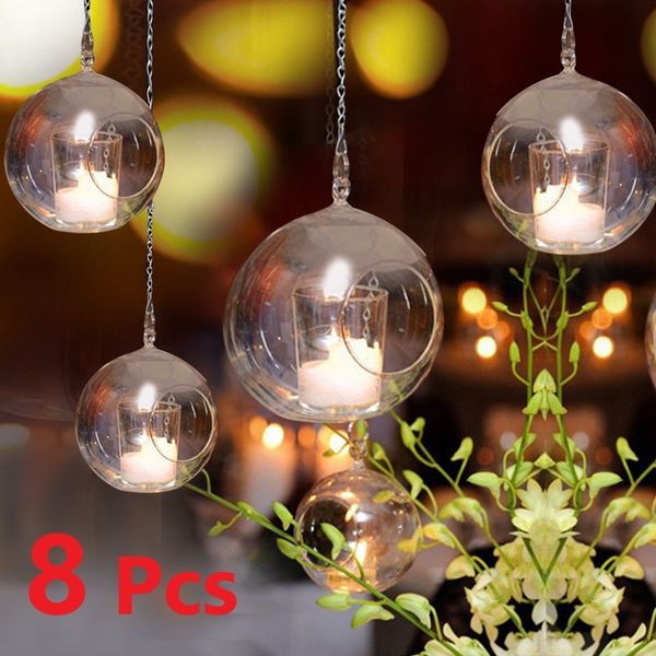 8-piece set of 68cm hanging glass tealight holders with 68-1012cm globes for weddings, terrariums, or home decor