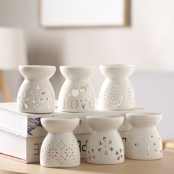 96-piece wholesale set of adorable ceramic heart-shaped perfume incense burners, scented candle oil wax melt warmers, and lanterns in porcelain
