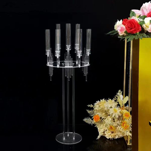 9-Head acrylic candelabra for wedding centerpieces, candle holders, flower vases and party decor