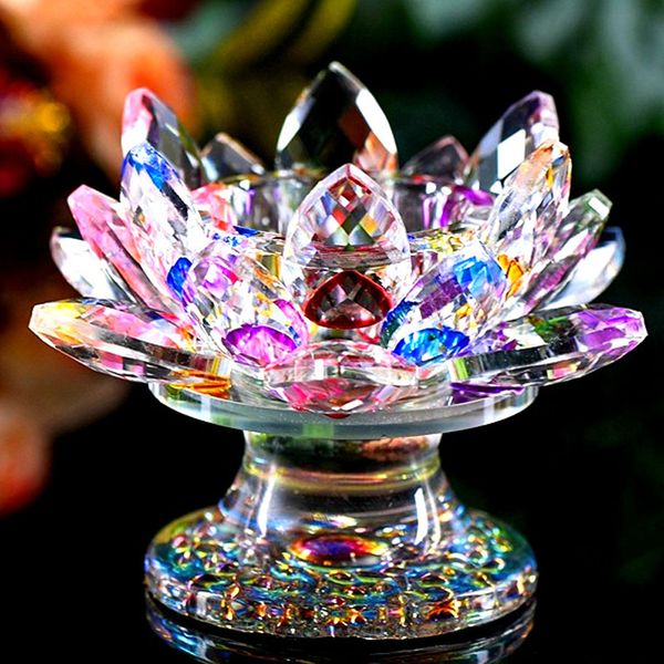 9x11cm crystal lotus candle holder, butter lamp stand, decorative crystal candle table, craft gift, Buddhist supplies