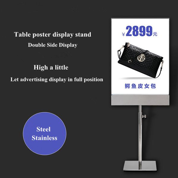 A4 double-sided acrylic sign holder with metal frame for displaying posters and advertisements at exhibitions