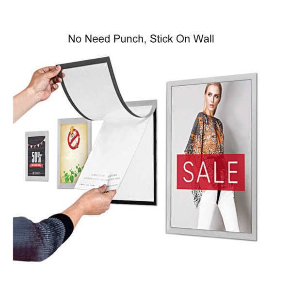 A6-sized small PVC magnetic sign label frame for wall mounting with adhesive, ideal for displaying pictures, posters, documents, info papers, and price tags