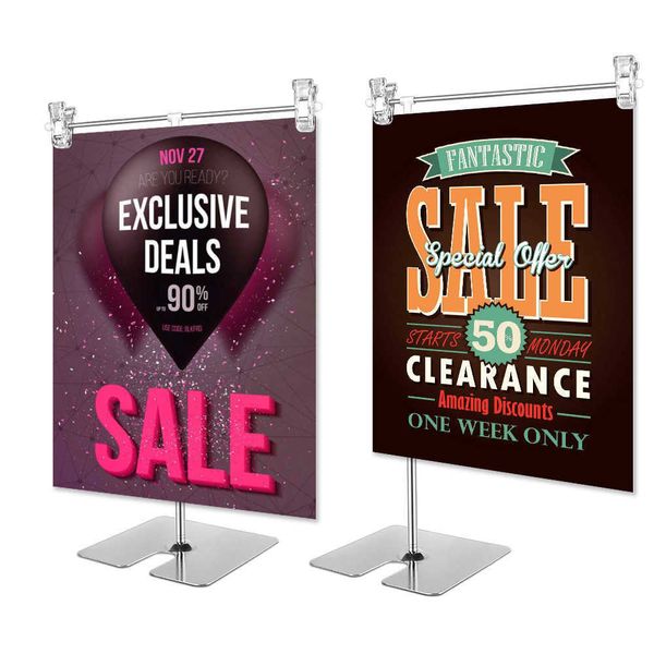 Adjustable height stainless steel poster clip for promotional sign and sales display stands