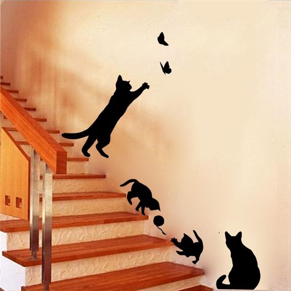 Adorable cat wall decals for kids' rooms and bedroom DIY decor, featuring playful kitten vinyl murals and art posters