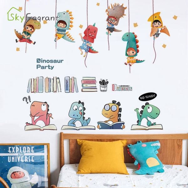 Adorable dinosaur wall decals for kids' rooms, self-adhesive bedroom decor and study stickers