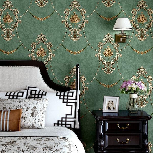 American Rustic Vintage Flower Wallpaper Retro blue green Wallpapers Roll Bedroom Decor Murals Non Woven Wall Paper