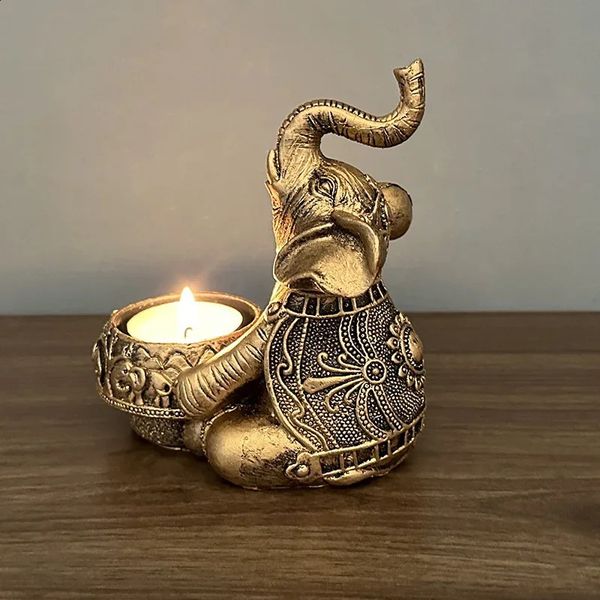 Animal Candle Holders with Elephant Trunks Up Design, Decorative Tealight Holders for Good Luck Gifts