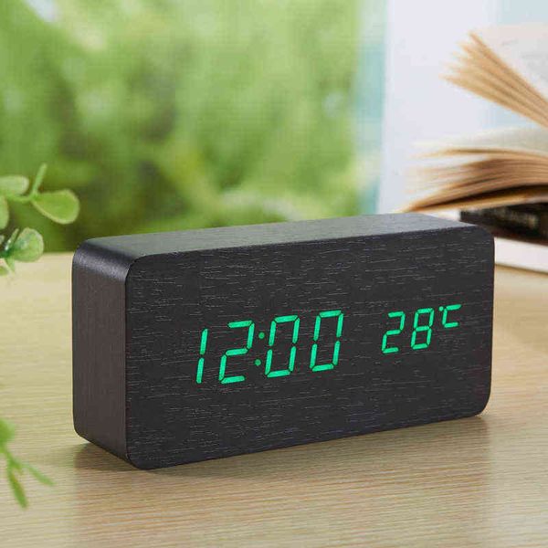 Antique wooden bamboo digital alarm clock with three alarms, LED display, silent operation, ideal for bedroom or home decor