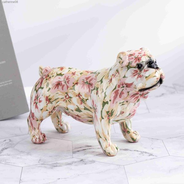 Artistic graffiti-inspired colorful English bulldog resin statue for modern office or home decor