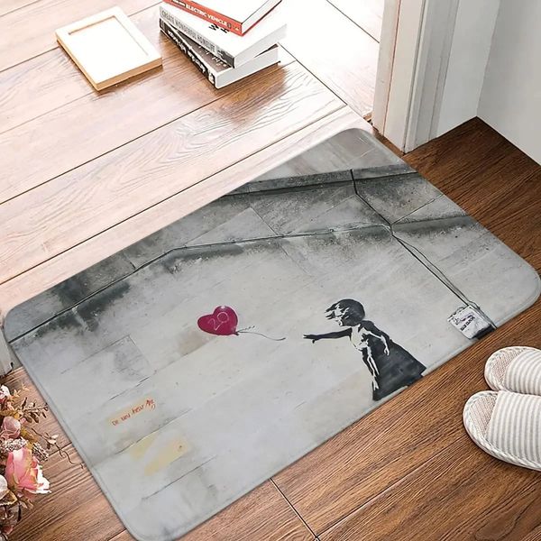 Artistic Non-Slip Carpet Featuring Banksy's Girl With Balloon for Living Room Decor or Welcome Mat
