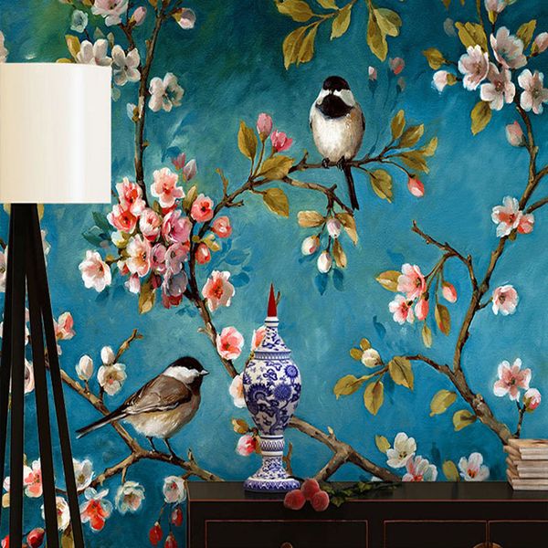 Bacal 3D Floral Wallpaper with Chinese Flower and Bird Design for Living Room Texture Decor