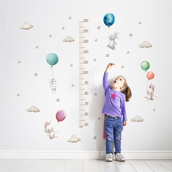 Balloon Bunny Height Measure Ruler Wall Stickers for Kids' Room Growth Chart Nursery Decals