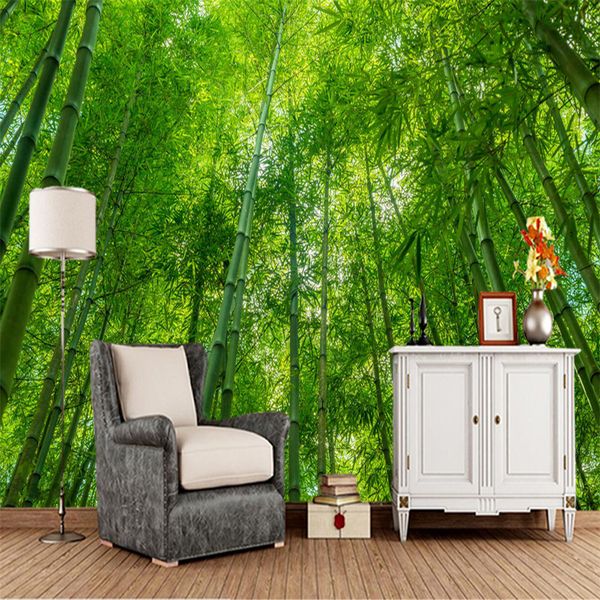 Bamboo forest nature-themed 3D wallpaper for living room TV walls or bedroom decor