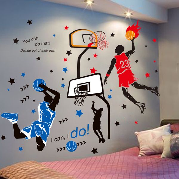 Basketball-themed wall decals for DIY kids' room decor, perfect for boys' bedrooms or nursery