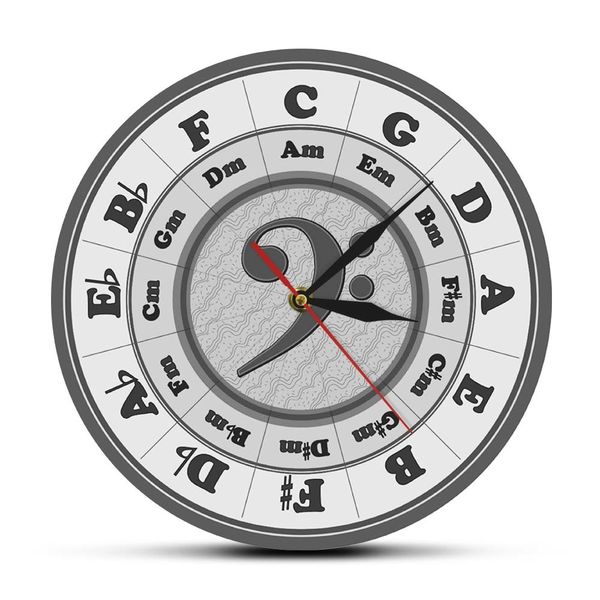 Bass Clef Circle of Fifths Wall Clock for Musicians and Music Lovers