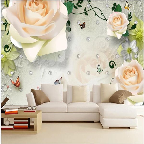 Beautiful rose floral trend fresh 3D custom TV wall mural