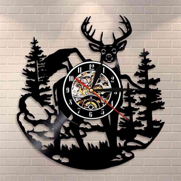 Birch Tree Forest Deer Wall Art Woodlands Buck Wall Decor Vinyl Record Clock Mancave Hunting Club Animals Vintage Wall Clock 210401

Rewritten:
Deer wall art featuring birch forest scenery, vintage...