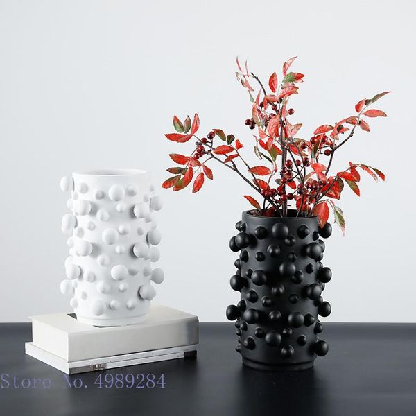 Black and white abstract dot resin vase with irregular round bumps for home decor and storage