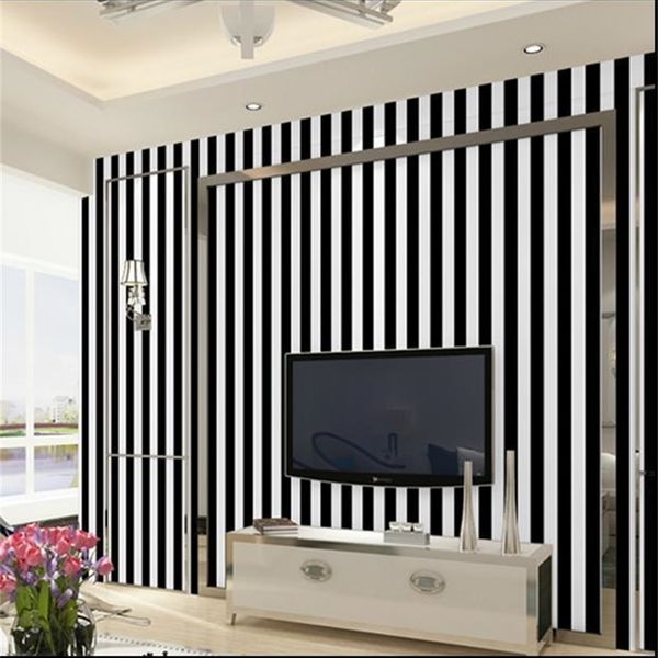 Black and white striped waterproof self-adhesive wallpaper for bedroom and living room walls
