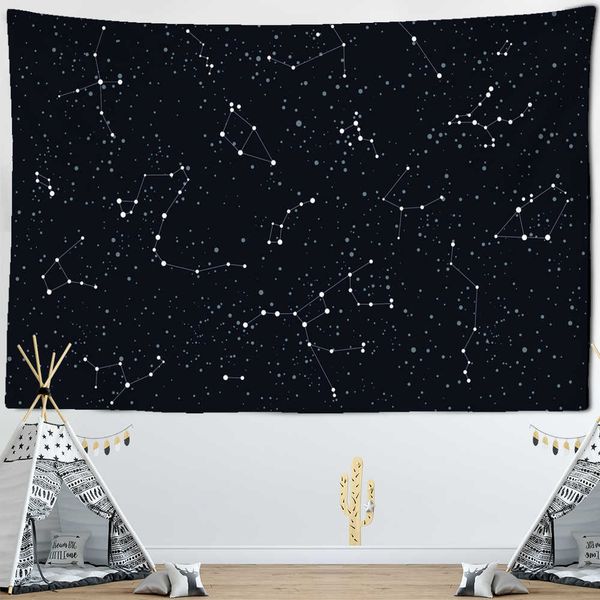 Black cosmic starry sky tapestry with psychedelic galaxy design for home decor, witchcraft, or beach blanket use