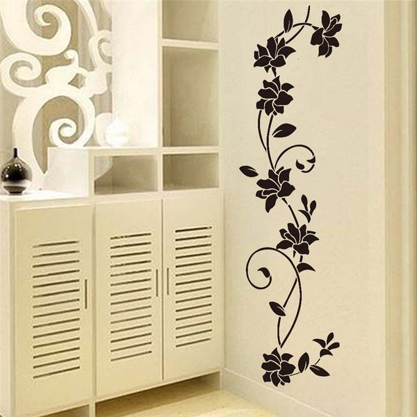 Black floral vine wall stickers for refrigerator, window, and cupboard DIY decoration