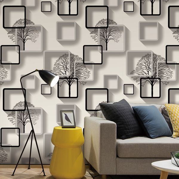 Blue modern 3D wallpaper for living rooms, bedrooms, and TV backgrounds featuring square patterns for home decor