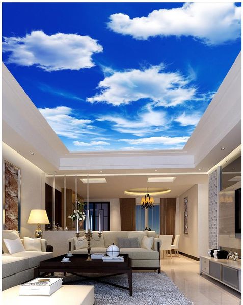 Blue sky and white clouds mural for modern living room and bedroom ceilings