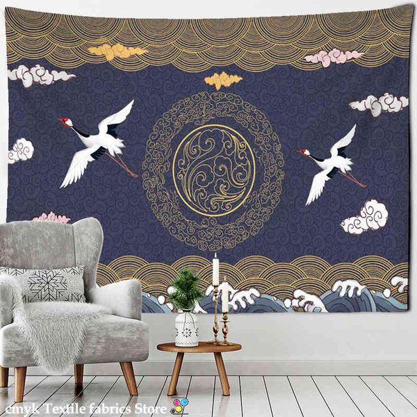 Bohemian aesthetic tapestry featuring floral and avian motifs for wall decor