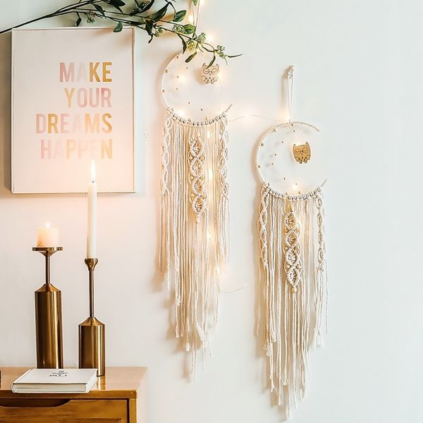 Bohemian chic macrame wall tapestry featuring a moon dreamcatcher design, woven and knitted for stylish boho home decor