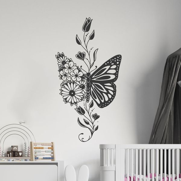 Boho butterfly and lotus mandala wall decals for yoga studios, living rooms, and bedrooms