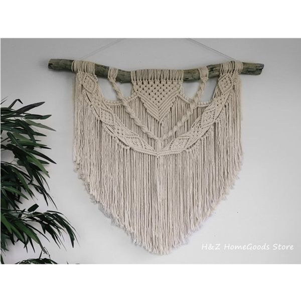 Boho macrame wall tapestry with modern bohemian fiber art design for minimalist home, beach house, or southwestern decor