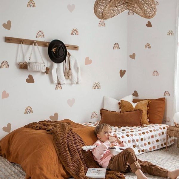 Boho rainbow wall decals for kids' rooms, nursery decor, waterproof stickers for boys and girls bedrooms