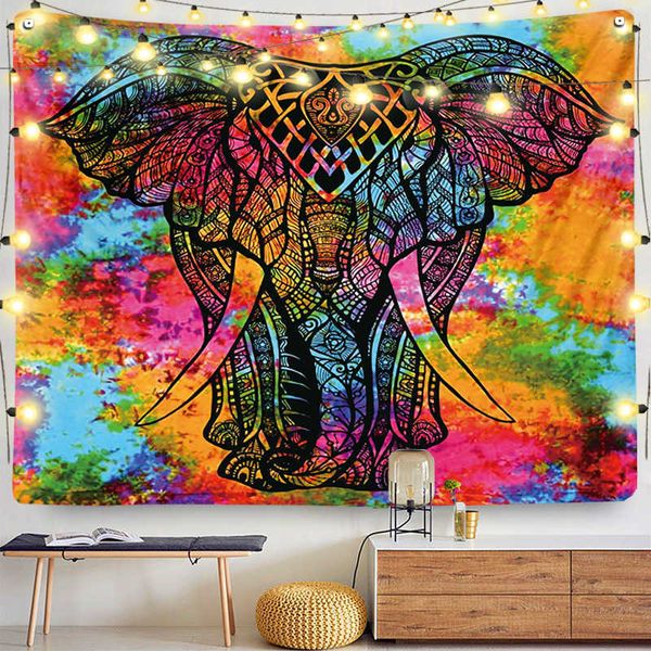 Boho-style elephant mandala tapestry for walls, beach picnics, camping, or home decor as a throw rug or bedspread