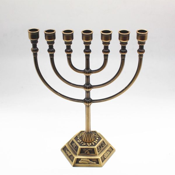 Brass menorah-style candle holder for votive lights