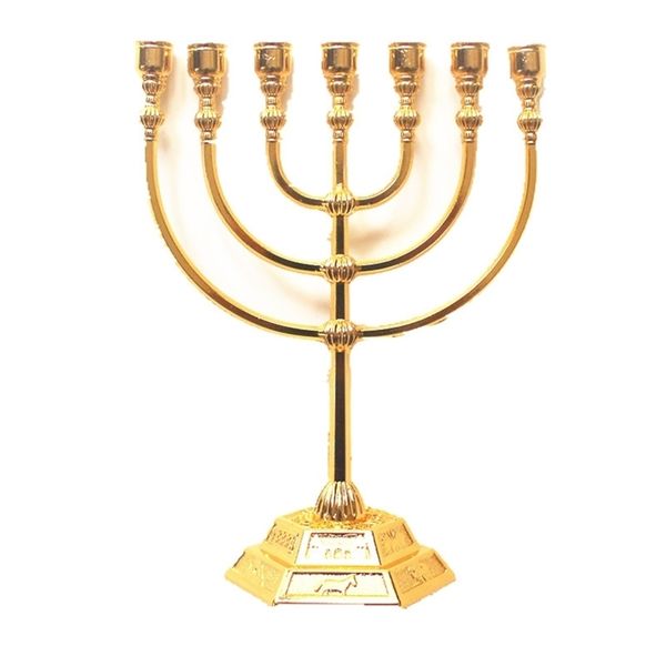 Brass menorah-style candle holder for votive lights