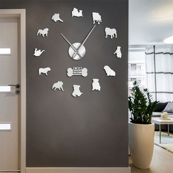 British Bulldog silhouette design on a large DIY wall clock for home decor