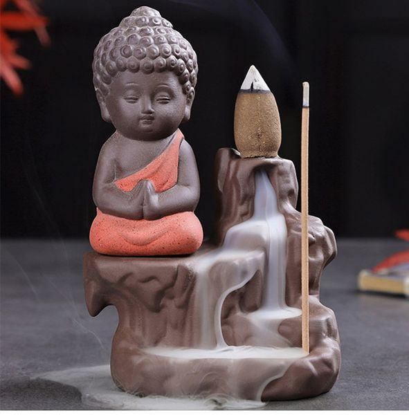 Buddha Smoke Backflow Incense Burner with Little Monk Waterfall Design for Home or Office Decor